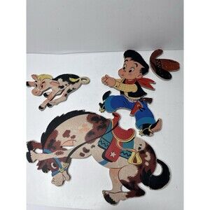 Vintage 1958 Dolly Toy Co. Cowboy Western Rodeo Child Nursery 4 pc Wall Decor
